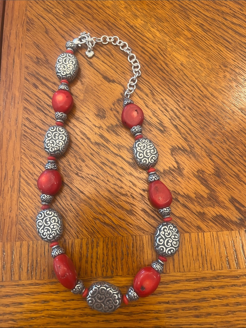 Brighton Red Bead Necklace with Silver Filigree Accents